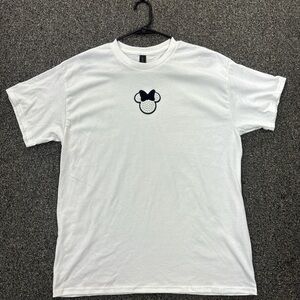 Simple Minnie Mouse logo on a white T shirt